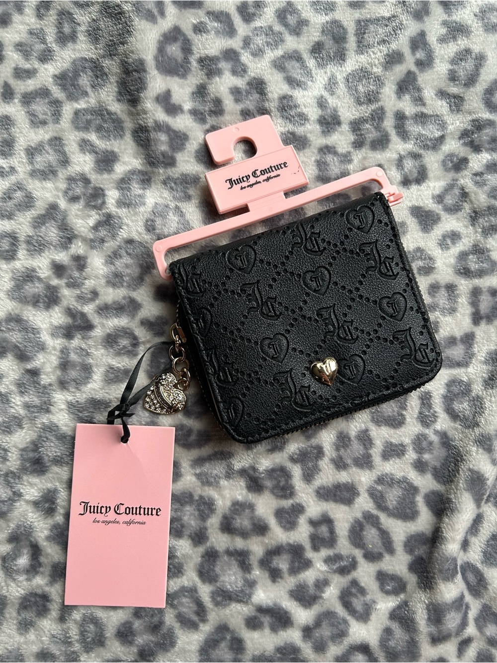 Juicy Couture Deboss Liquorice Heart Hangable Small Zip Around Black Wallet